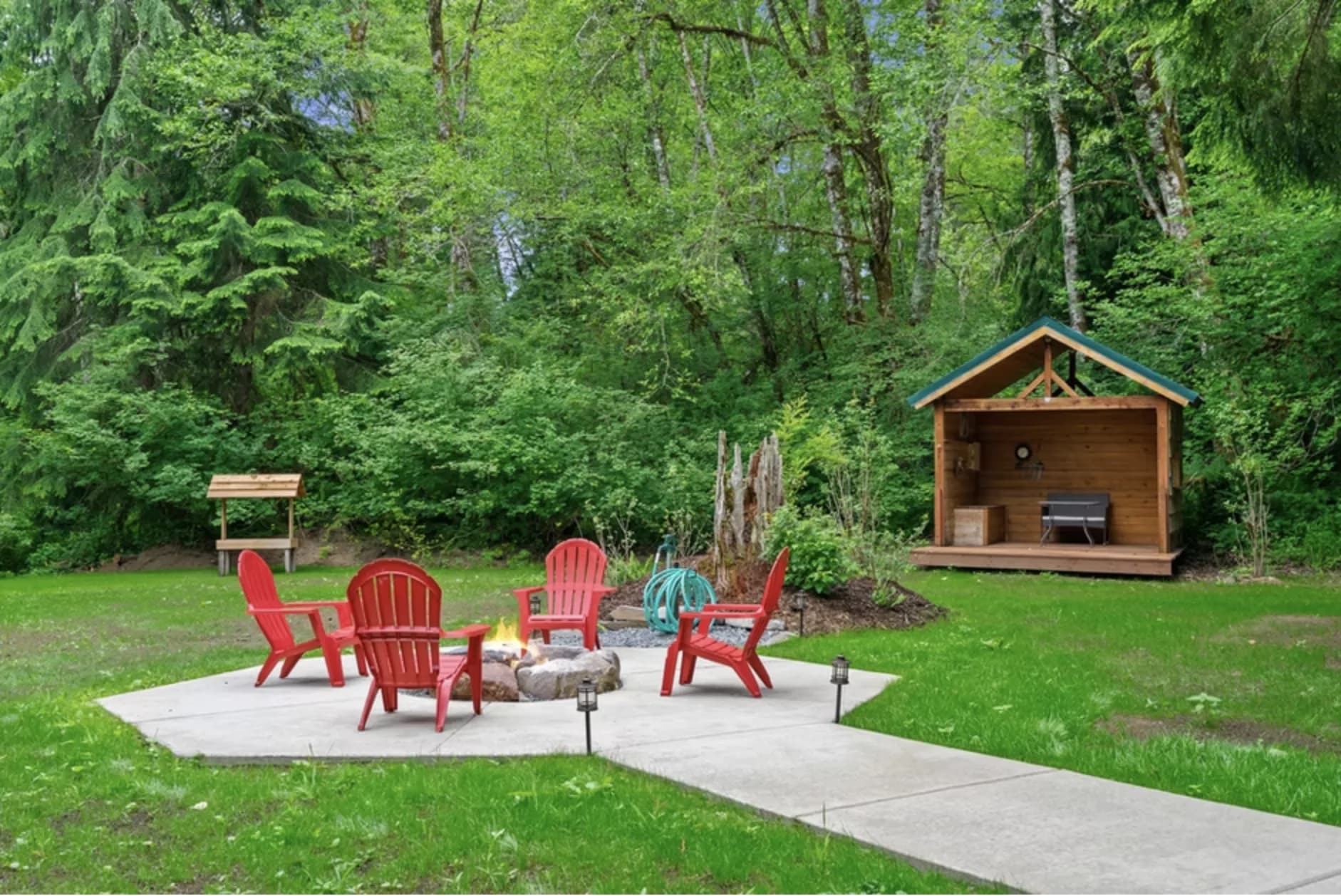 Covered hot tub deck with private forest views