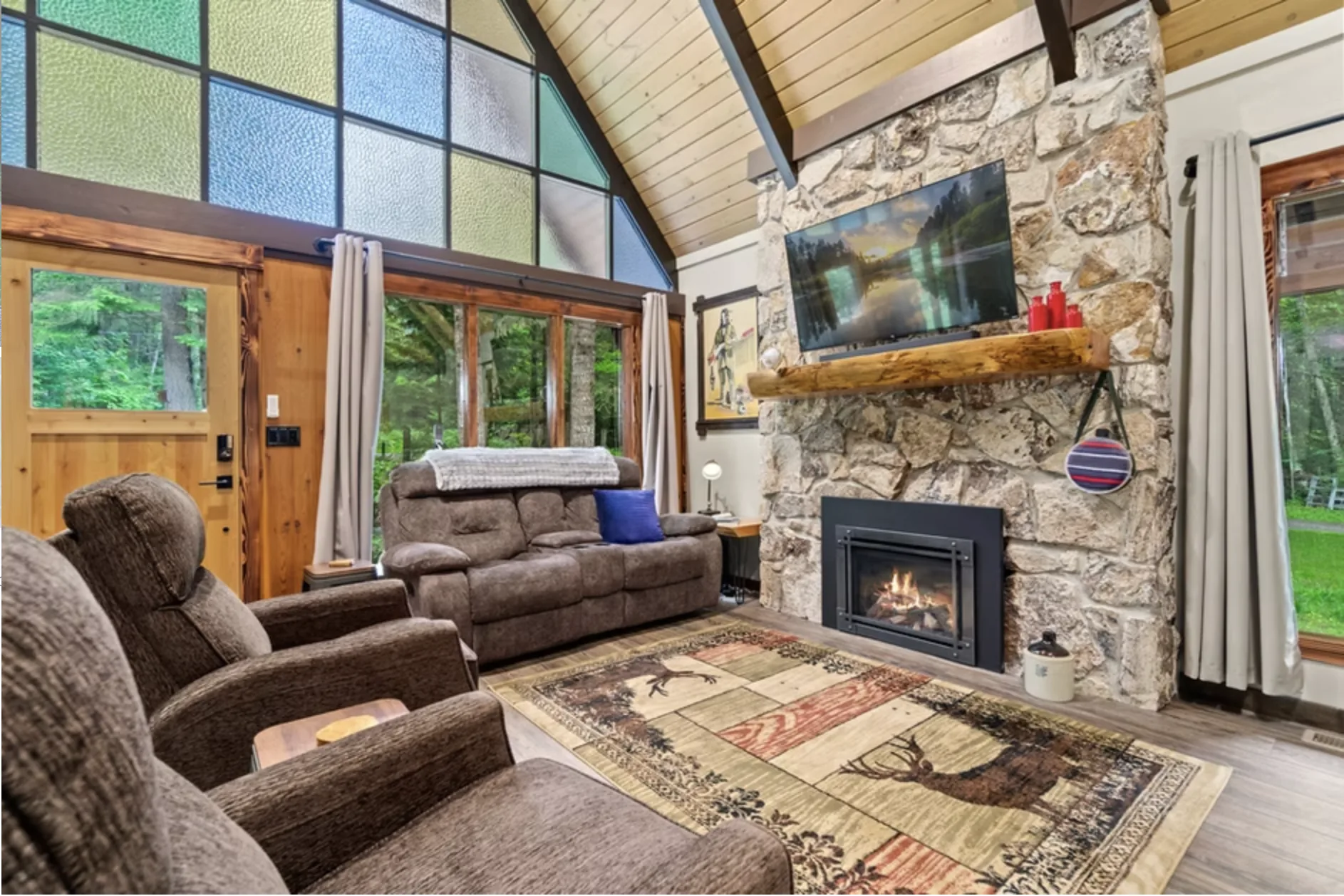 Evening: fireplace, hot tub, real dinner — romantic getaway at Redtail Rendezvous